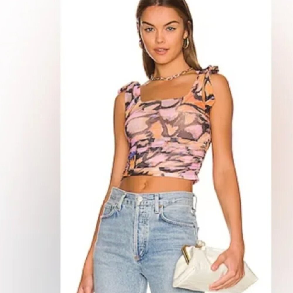 Free People Avenue Tank Top Cropped Sleeveless Stretch Blouse Square Neck Small